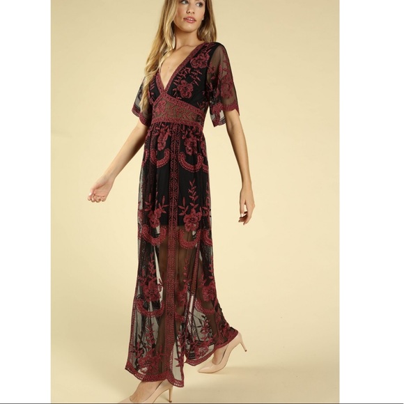 *Sale*Sheer Embroidered Lace Maxi Dress - Picture 4 of 6